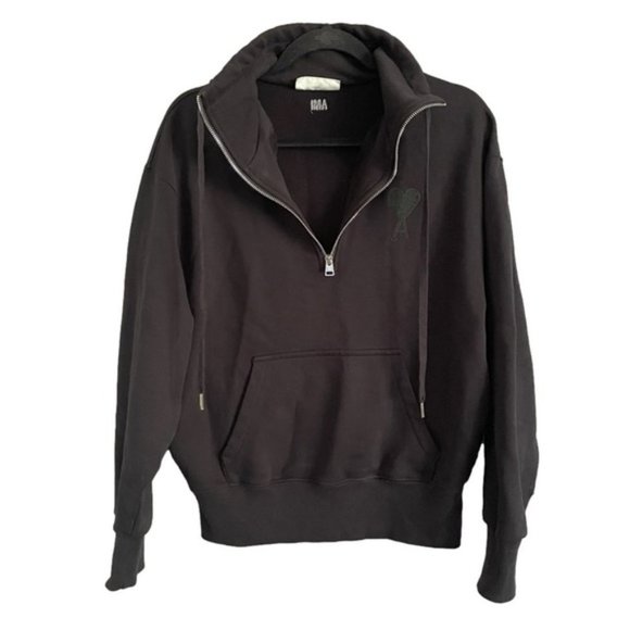 AMI Paris Black Ami De Coeur Half-Zip Sweatshirt - M 🇫🇷 - Picture 11 of 12